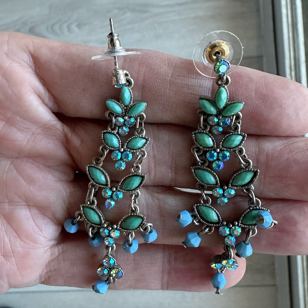 Vibrant Teal and Blue Drop Earrings
